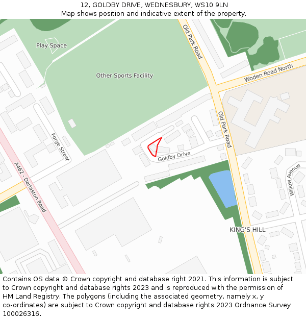 12, GOLDBY DRIVE, WEDNESBURY, WS10 9LN: Location map and indicative extent of plot