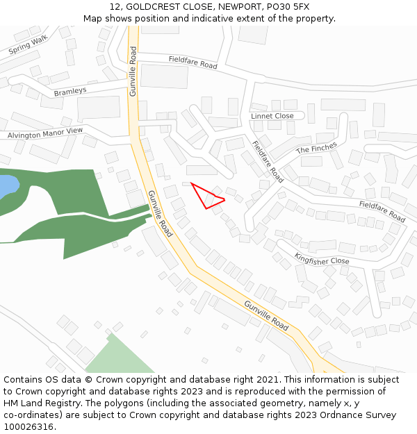 12, GOLDCREST CLOSE, NEWPORT, PO30 5FX: Location map and indicative extent of plot