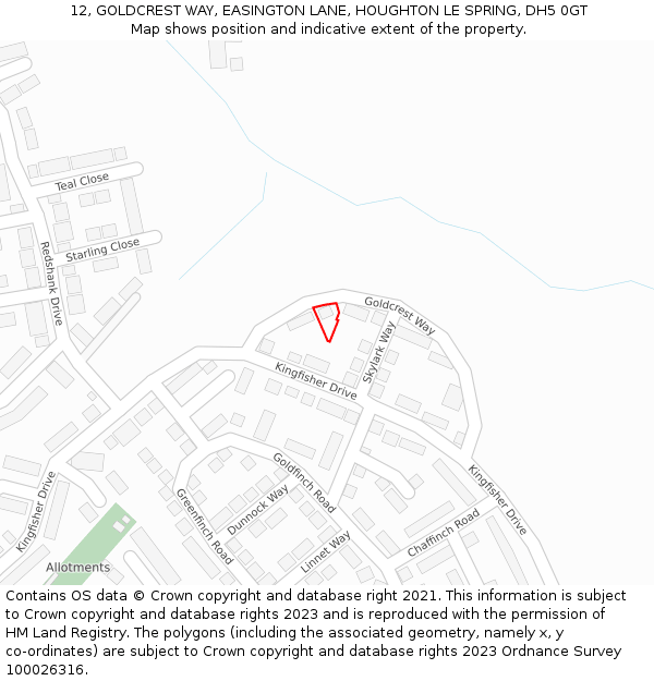 12, GOLDCREST WAY, EASINGTON LANE, HOUGHTON LE SPRING, DH5 0GT: Location map and indicative extent of plot