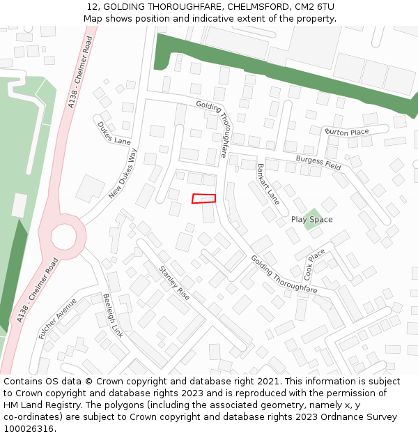 12, GOLDING THOROUGHFARE, CHELMSFORD, CM2 6TU: Location map and indicative extent of plot