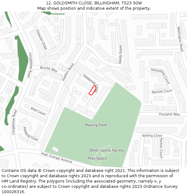 12, GOLDSMITH CLOSE, BILLINGHAM, TS23 3GW: Location map and indicative extent of plot