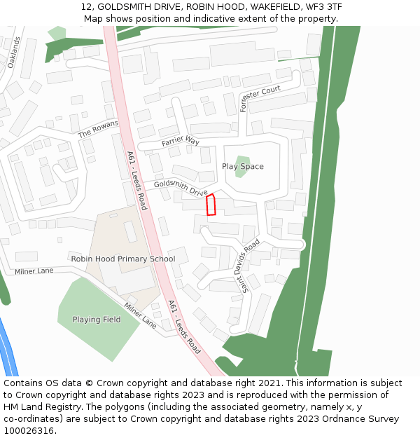 12, GOLDSMITH DRIVE, ROBIN HOOD, WAKEFIELD, WF3 3TF: Location map and indicative extent of plot