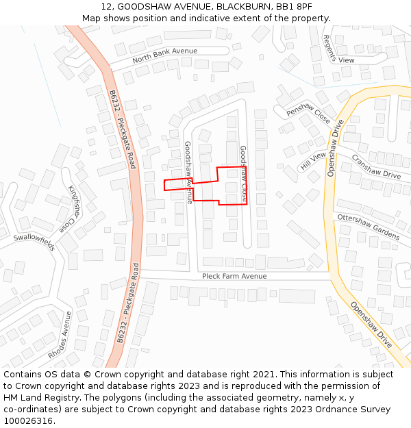 12, GOODSHAW AVENUE, BLACKBURN, BB1 8PF: Location map and indicative extent of plot