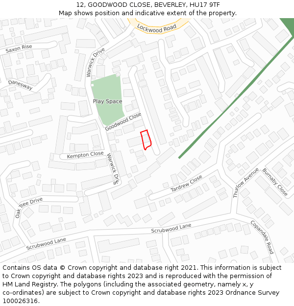 12, GOODWOOD CLOSE, BEVERLEY, HU17 9TF: Location map and indicative extent of plot