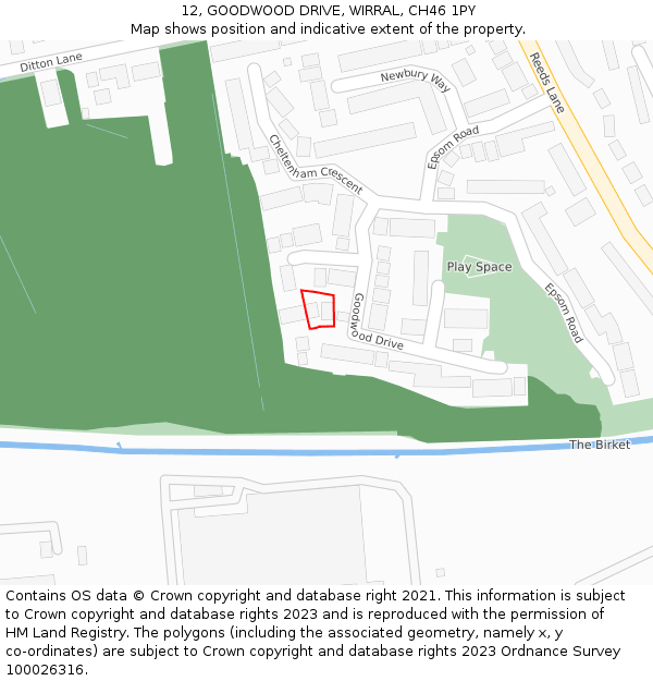 12, GOODWOOD DRIVE, WIRRAL, CH46 1PY: Location map and indicative extent of plot