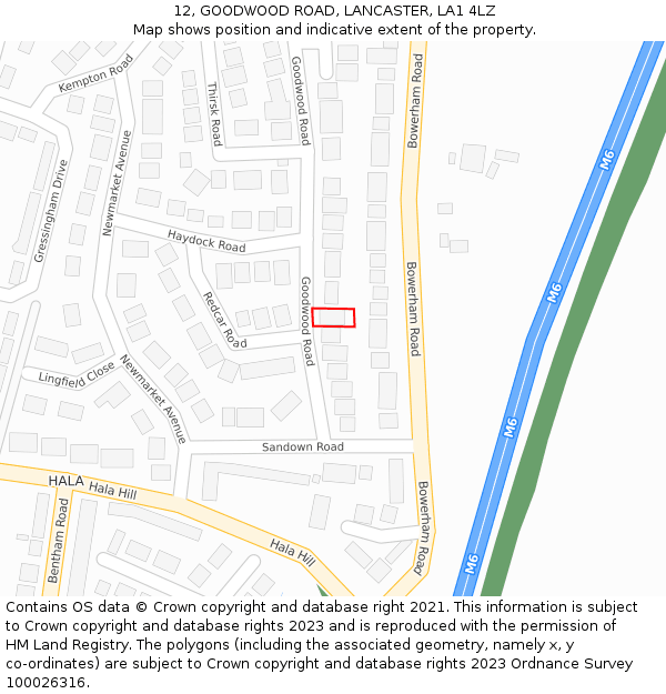 12, GOODWOOD ROAD, LANCASTER, LA1 4LZ: Location map and indicative extent of plot
