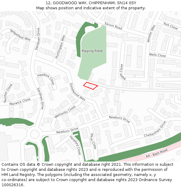 12, GOODWOOD WAY, CHIPPENHAM, SN14 0SY: Location map and indicative extent of plot