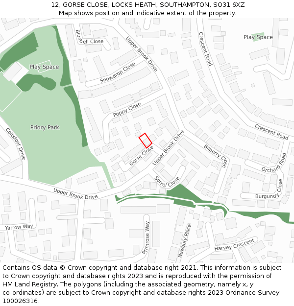 12, GORSE CLOSE, LOCKS HEATH, SOUTHAMPTON, SO31 6XZ: Location map and indicative extent of plot