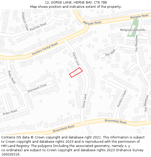 12, GORSE LANE, HERNE BAY, CT6 7BE: Location map and indicative extent of plot