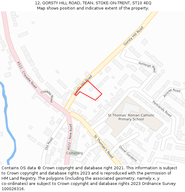 12, GORSTY HILL ROAD, TEAN, STOKE-ON-TRENT, ST10 4EQ: Location map and indicative extent of plot