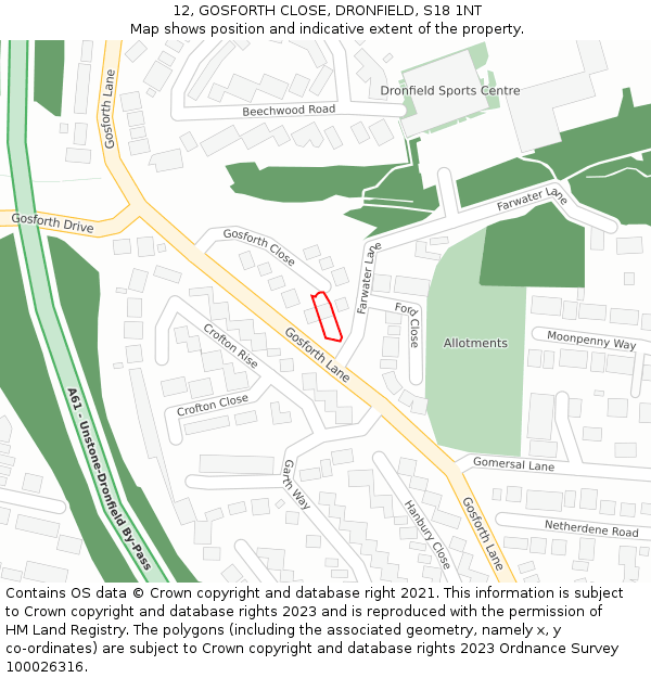 12, GOSFORTH CLOSE, DRONFIELD, S18 1NT: Location map and indicative extent of plot