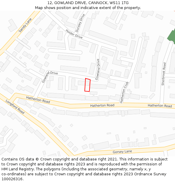 12, GOWLAND DRIVE, CANNOCK, WS11 1TG: Location map and indicative extent of plot