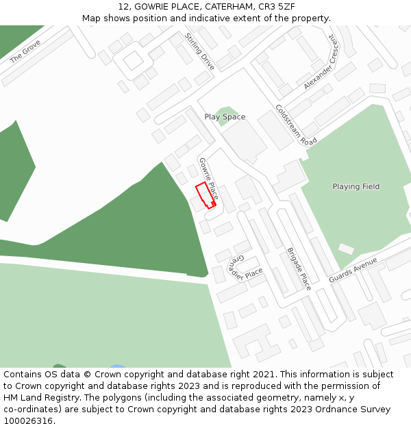 12, GOWRIE PLACE, CATERHAM, CR3 5ZF: Location map and indicative extent of plot