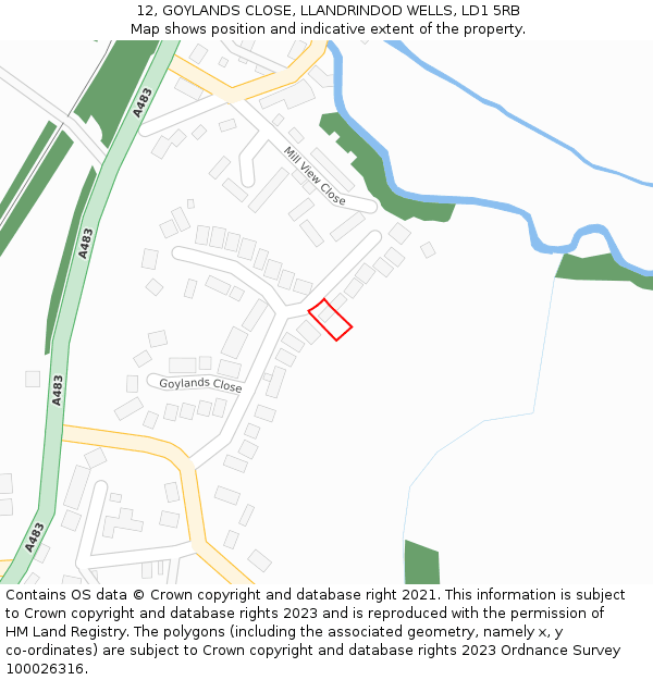 12, GOYLANDS CLOSE, LLANDRINDOD WELLS, LD1 5RB: Location map and indicative extent of plot