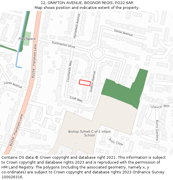 12, GRAFTON AVENUE, BOGNOR REGIS, PO22 6AR: Location map and indicative extent of plot