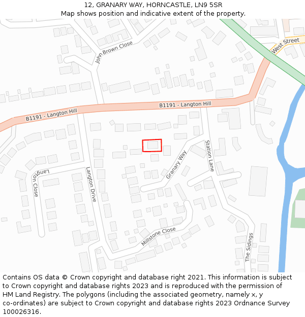 12, GRANARY WAY, HORNCASTLE, LN9 5SR: Location map and indicative extent of plot