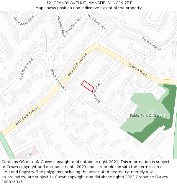 12, GRANBY AVENUE, MANSFIELD, NG19 7BT: Location map and indicative extent of plot