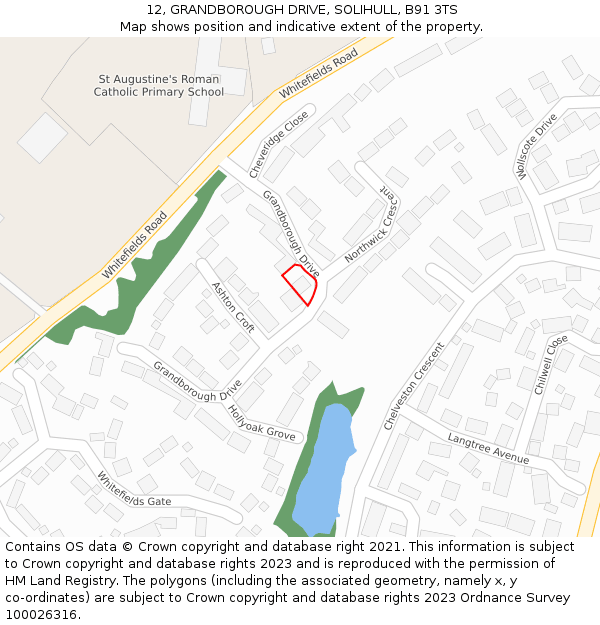 12, GRANDBOROUGH DRIVE, SOLIHULL, B91 3TS: Location map and indicative extent of plot