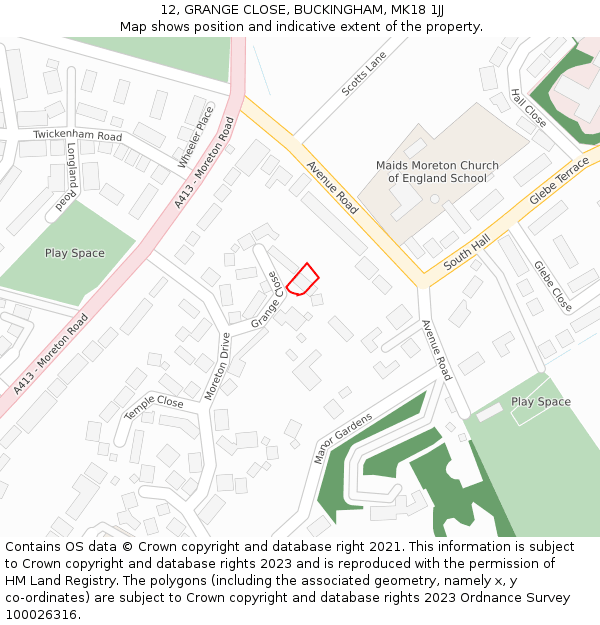 12, GRANGE CLOSE, BUCKINGHAM, MK18 1JJ: Location map and indicative extent of plot