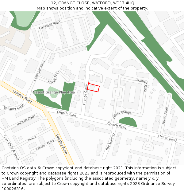 12, GRANGE CLOSE, WATFORD, WD17 4HQ: Location map and indicative extent of plot