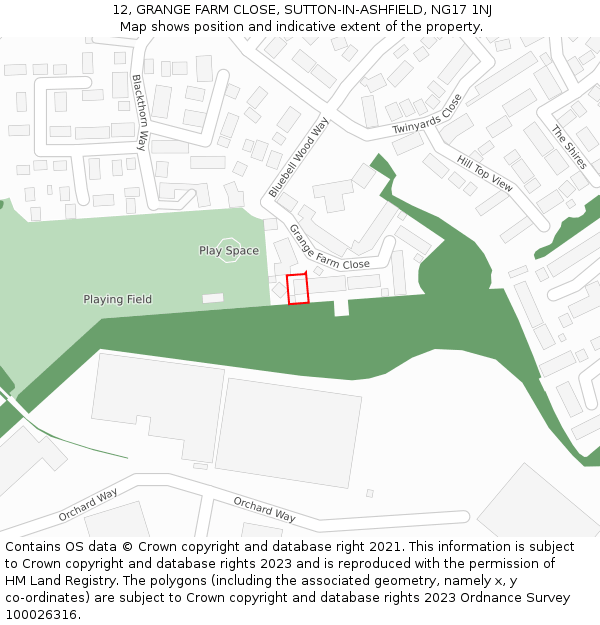 12, GRANGE FARM CLOSE, SUTTON-IN-ASHFIELD, NG17 1NJ: Location map and indicative extent of plot