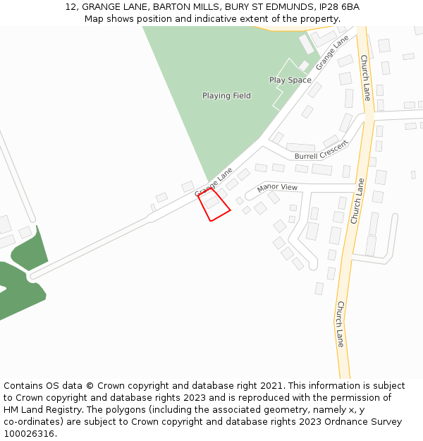 12, GRANGE LANE, BARTON MILLS, BURY ST EDMUNDS, IP28 6BA: Location map and indicative extent of plot