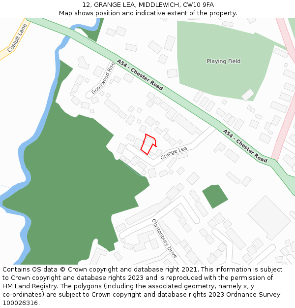 12, GRANGE LEA, MIDDLEWICH, CW10 9FA: Location map and indicative extent of plot