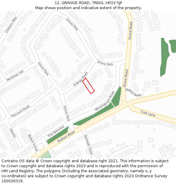 12, GRANGE ROAD, TRING, HP23 5JP: Location map and indicative extent of plot