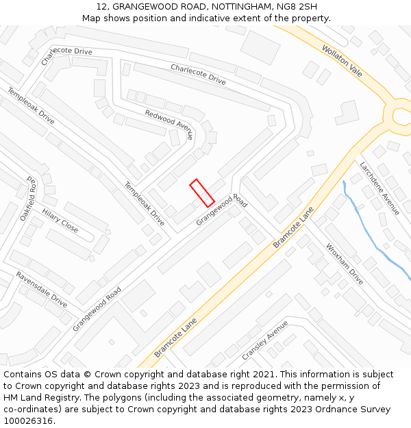 12, GRANGEWOOD ROAD, NOTTINGHAM, NG8 2SH: Location map and indicative extent of plot