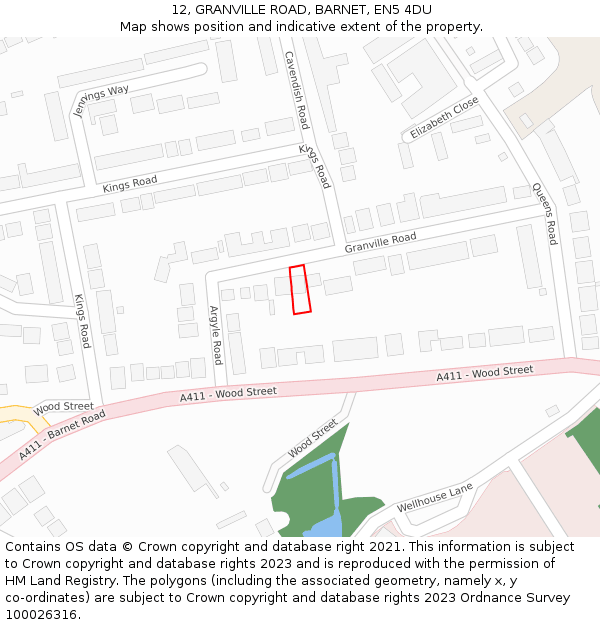 12, GRANVILLE ROAD, BARNET, EN5 4DU: Location map and indicative extent of plot