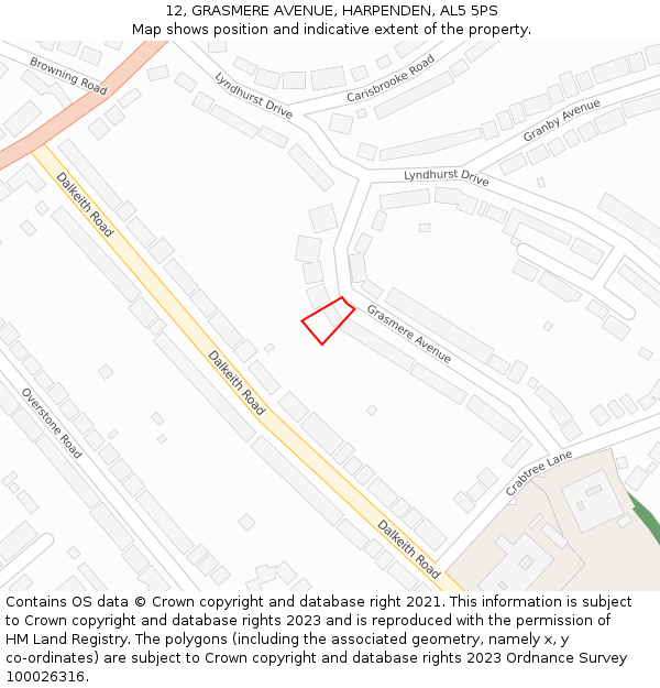 12, GRASMERE AVENUE, HARPENDEN, AL5 5PS: Location map and indicative extent of plot