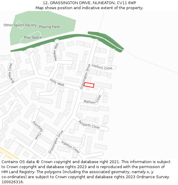 12, GRASSINGTON DRIVE, NUNEATON, CV11 6WP: Location map and indicative extent of plot