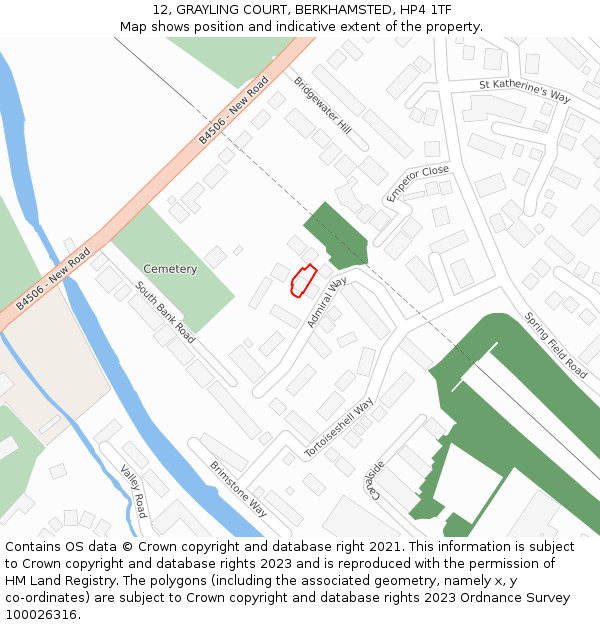 12, GRAYLING COURT, BERKHAMSTED, HP4 1TF: Location map and indicative extent of plot