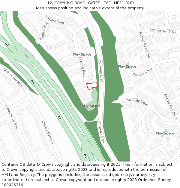 12, GRAYLING ROAD, GATESHEAD, NE11 9ND: Location map and indicative extent of plot