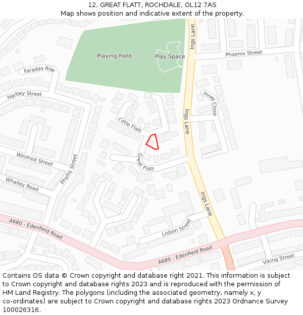 12, GREAT FLATT, ROCHDALE, OL12 7AS: Location map and indicative extent of plot