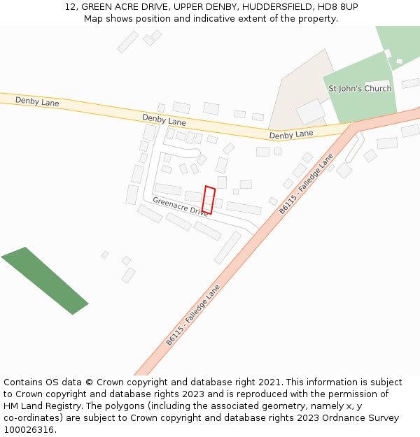 12, GREEN ACRE DRIVE, UPPER DENBY, HUDDERSFIELD, HD8 8UP: Location map and indicative extent of plot