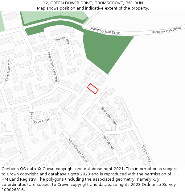 12, GREEN BOWER DRIVE, BROMSGROVE, B61 0UN: Location map and indicative extent of plot