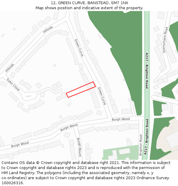 12, GREEN CURVE, BANSTEAD, SM7 1NX: Location map and indicative extent of plot