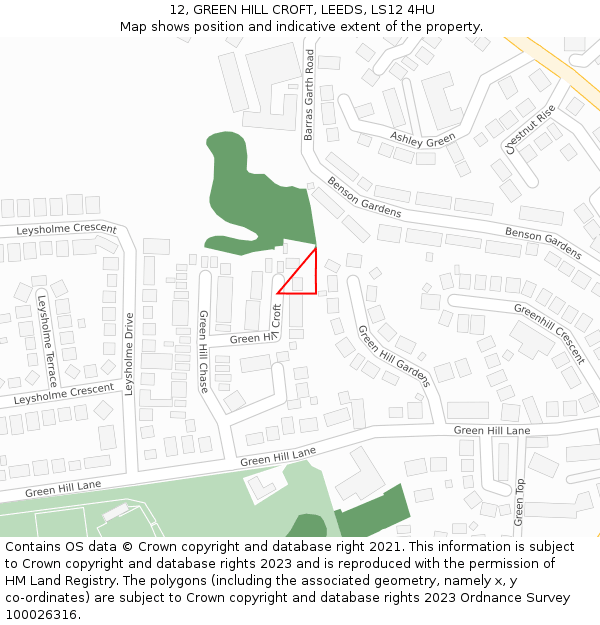 12, GREEN HILL CROFT, LEEDS, LS12 4HU: Location map and indicative extent of plot