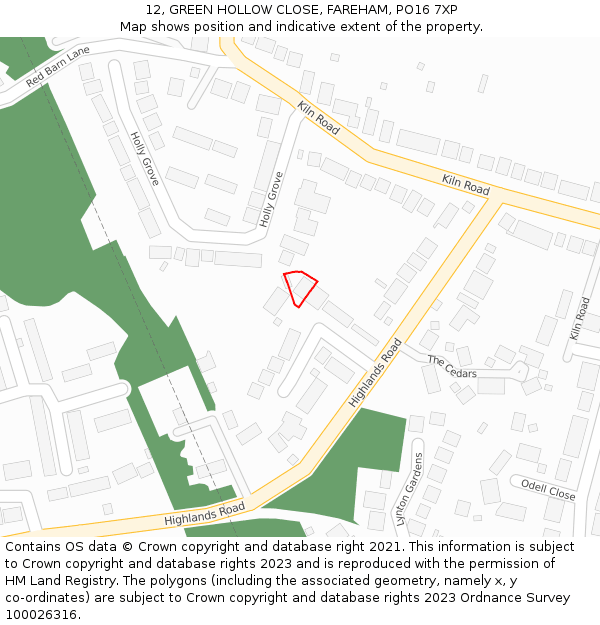 12, GREEN HOLLOW CLOSE, FAREHAM, PO16 7XP: Location map and indicative extent of plot