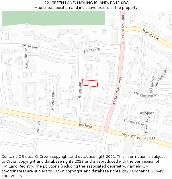 12, GREEN LANE, HAYLING ISLAND, PO11 0BG: Location map and indicative extent of plot