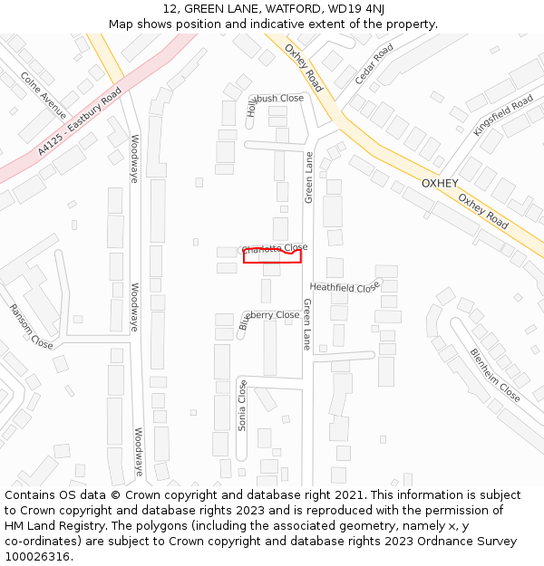 12, GREEN LANE, WATFORD, WD19 4NJ: Location map and indicative extent of plot