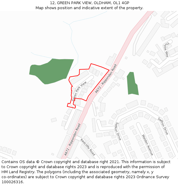 12, GREEN PARK VIEW, OLDHAM, OL1 4GP: Location map and indicative extent of plot