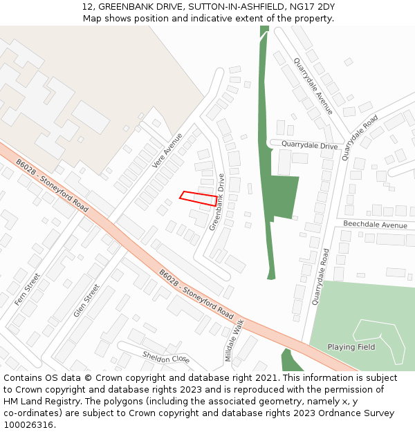 12, GREENBANK DRIVE, SUTTON-IN-ASHFIELD, NG17 2DY: Location map and indicative extent of plot