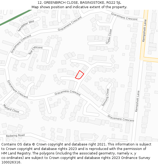 12, GREENBIRCH CLOSE, BASINGSTOKE, RG22 5JL: Location map and indicative extent of plot