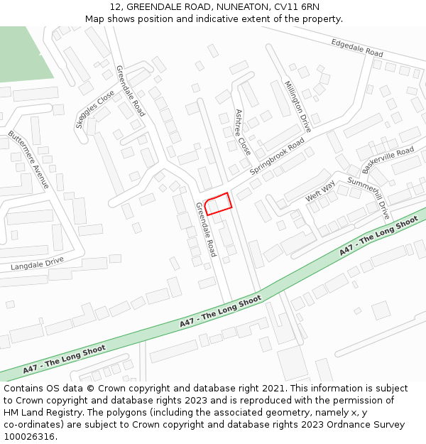 12, GREENDALE ROAD, NUNEATON, CV11 6RN: Location map and indicative extent of plot