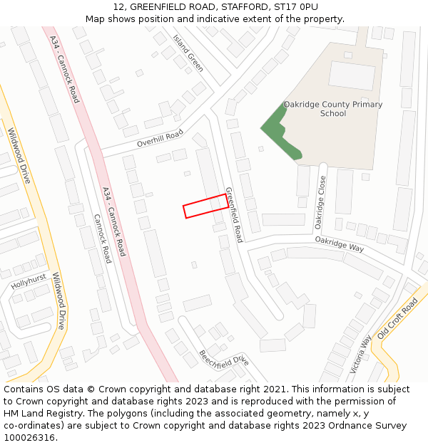12, GREENFIELD ROAD, STAFFORD, ST17 0PU: Location map and indicative extent of plot