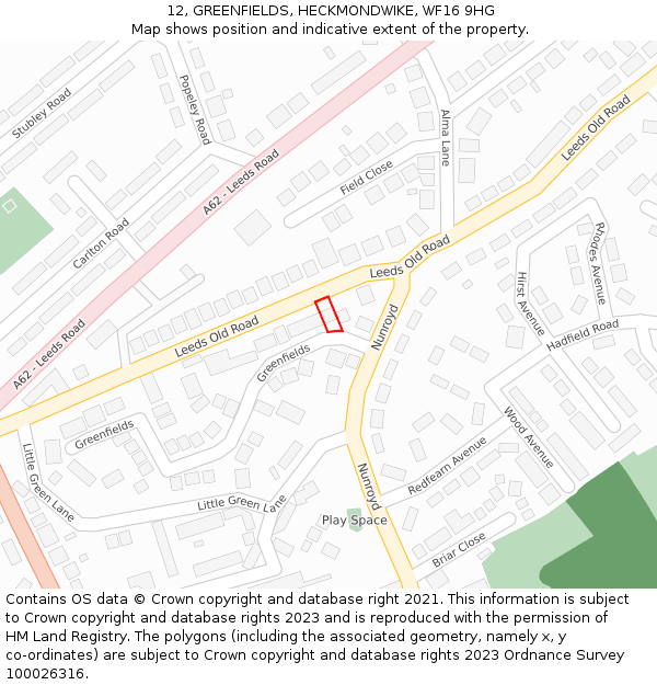 12, GREENFIELDS, HECKMONDWIKE, WF16 9HG: Location map and indicative extent of plot