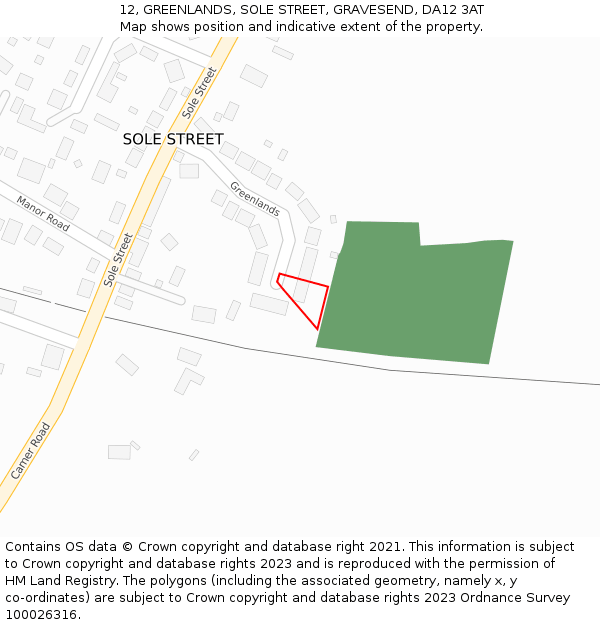 12, GREENLANDS, SOLE STREET, GRAVESEND, DA12 3AT: Location map and indicative extent of plot