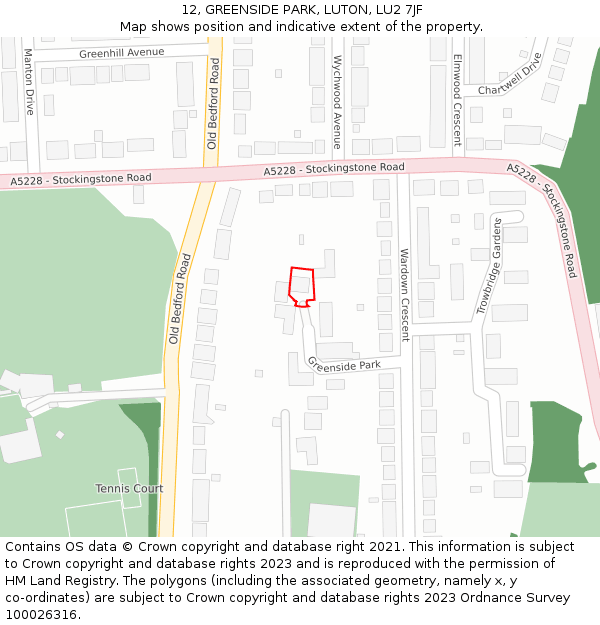 12, GREENSIDE PARK, LUTON, LU2 7JF: Location map and indicative extent of plot